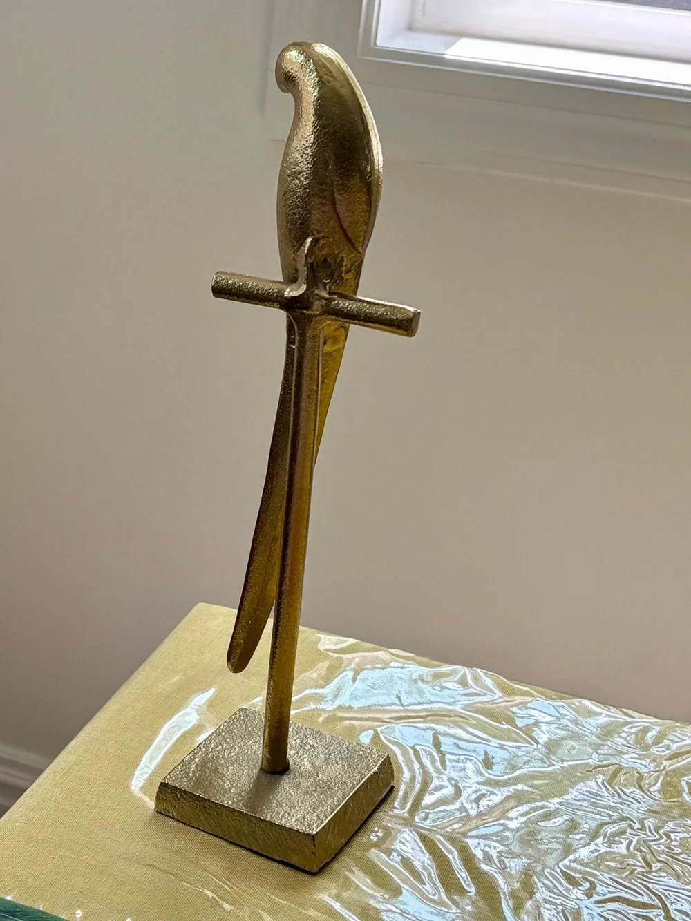 Gold Parrot Figure on Stand